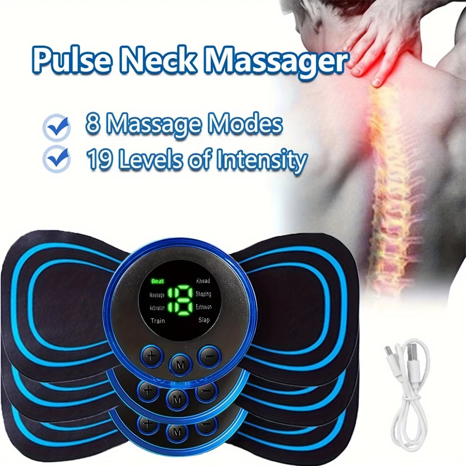 Muscle Electric Massager 2/3/4 Pcs EMS Neck Massage Machine 8 Modes 19 Levels of Strength Vibrater Instrument Treatment